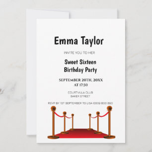 Invitation Sweet 16 blanc tapis rouge Hollywood Anniversaire