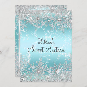 Invitation Sweet 16 Blue Diamond Snowflake Winter Wonderland