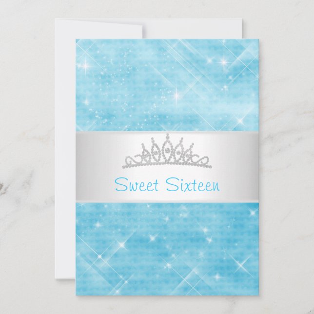 Invitation Sweet 16 Blue Parties scintillant Silver Jewel Tia (Devant)