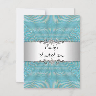 Invitation Sweet 16 Blue Weave avec Silver Metal Anniversaire