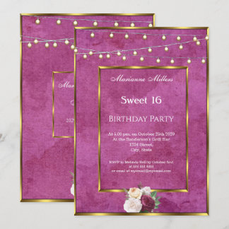 Invitation Sweet 16 Bourgogne Gold Fairy Lights Rose
