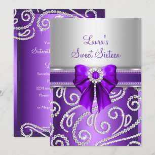 Invitation Sweet 16 Bow pourpre & Sparkle Diamond