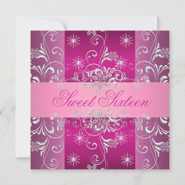Invitation Sweet 16 Chaud rose/blanc Flocon de neige Invitati (Devant)