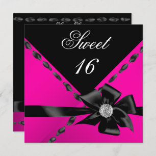 Invitation Sweet 16 Chaud rose Bow Noir fête d'anniversaire