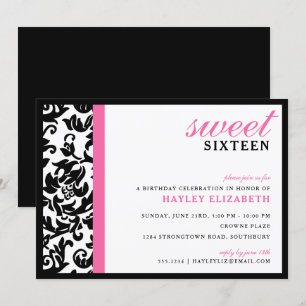 Invitation Sweet 16 Damas moderne avec bordure, rose vif