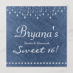Invitation Sweet 16 Denim Diamonds Sparkle Bling