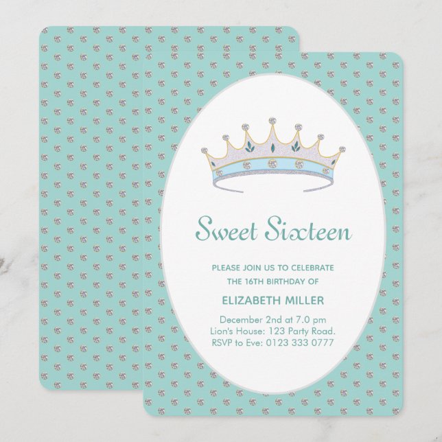 Invitation Sweet 16 Diamond Princess Anniversaire (Devant / Derrière)