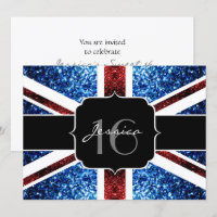 Invitation Sweet 16 drapeau britannique rouge bleu