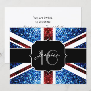 Invitation Sweet 16 drapeau britannique rouge bleu