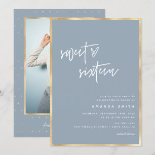 Invitation Sweet 16 Écriture Moderne Or Poussière Bleu Annive