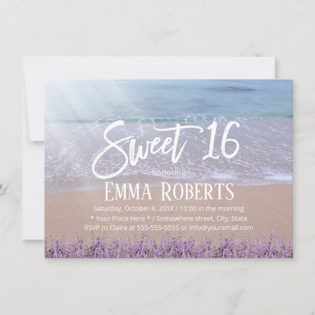 Invitation Sweet 16 Elégante Lavender Plage Florale Anniversa (Devant)