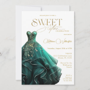 Invitation Sweet 16 Emerald Green robe Or