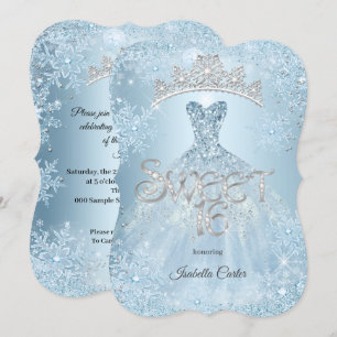Invitation Sweet 16 fête d'anniversaire Icy Blue Snowflake hi