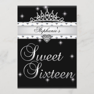 Invitation Sweet 16 fête d'anniversaire Noir Blanc Tiara Pers