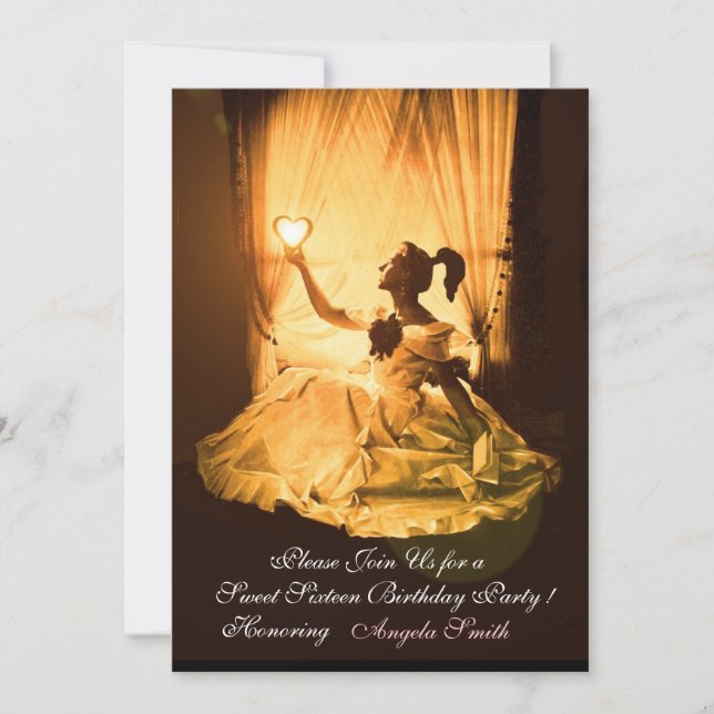 INVITATION SWEET 16 FÊTE, JAUNE ORANGE BLACK DAMASK (Devant)