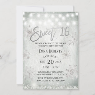 Invitation Sweet 16 fêtes Rustique Snowflakes d'hiver