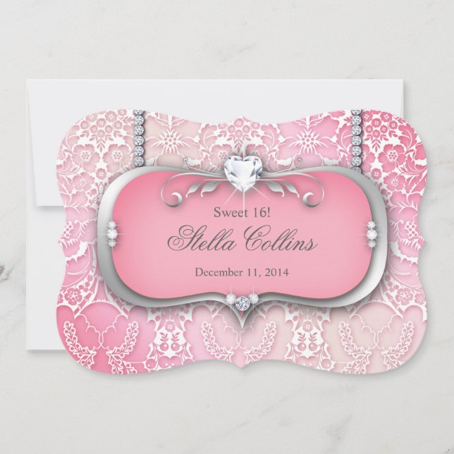 Invitation Sweet 16 Fleur Damas fête d'anniversaire Quinceane (Devant)