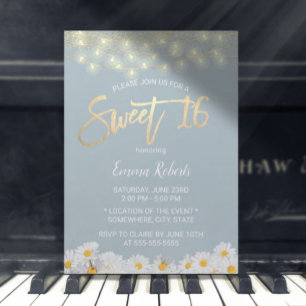 Invitation Sweet 16 Fleurs de marguerite bleu moderne Dusty
