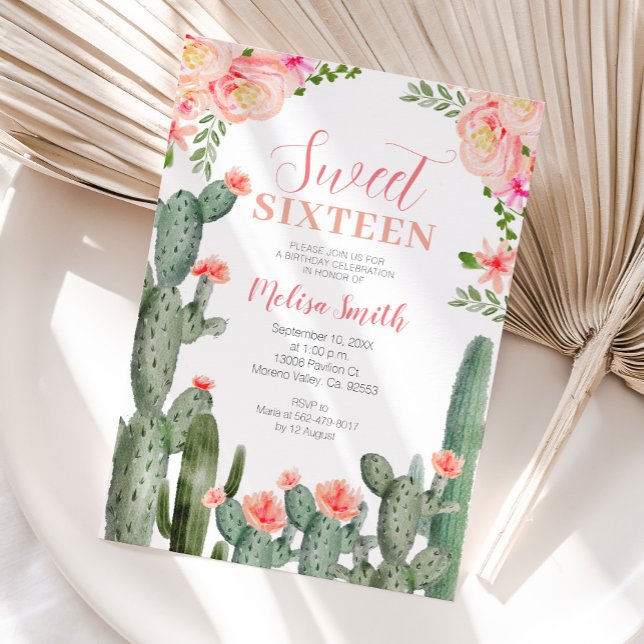 Invitation Sweet 16 Floral Cactus Succulent Anniversaire fill (Créateur téléchargé)