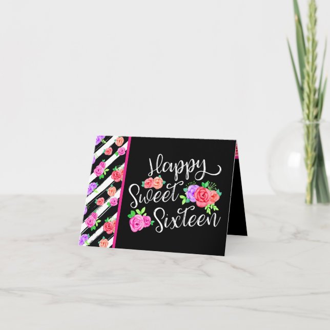 Invitation Sweet 16 Girl Edgy Rose & Stripes modernes Anniver (Devant)