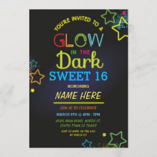 Invitation Sweet 16 Glow Dans L'Obscur Anniversaire Neon Part
