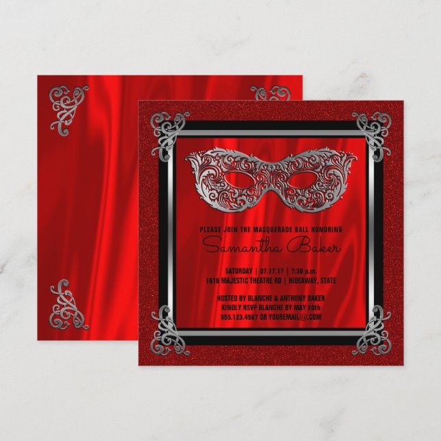 Invitation Sweet 16 Masquerade | Anniversaire du Sweet sixtee (Devant / Derrière)