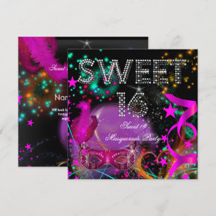 Invitation Sweet 16 Masquerade fête d'anniversaire rose noir
