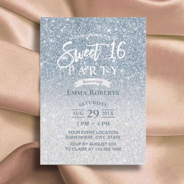 Invitation Sweet 16 moderne Dusty Blue & Silver Ombre (Créateur téléchargé)