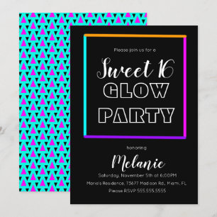 Invitation Sweet 16 Néon Lumière Dans Le Noir Faisceau Fête A