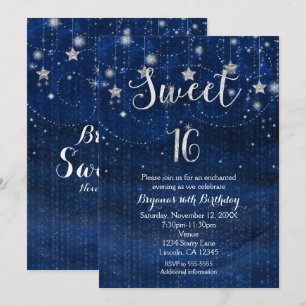 Invitation Sweet 16 Nuit étoilée argent et bleu