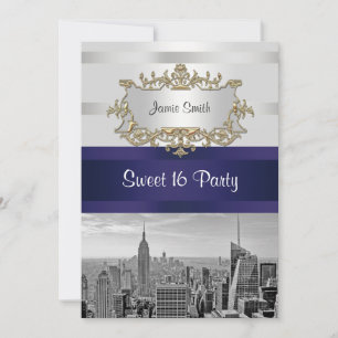 Invitation Sweet 16 NYC Skyline BW 05 Blanc Navy 2