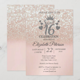 Invitation Sweet 16 Paillettes Bokeh Ombré, Diadème Paillette
