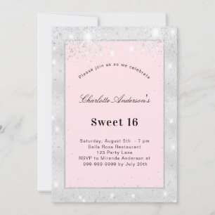 Invitation Sweet 16 parties scintillant argent rose pâle