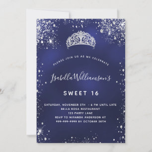 Invitation Sweet 16 parties scintillant bleu argent scintille