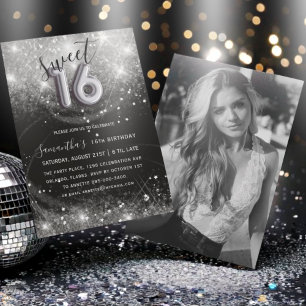 Invitation Sweet 16 Parties scintillant d'argent et fête d'an