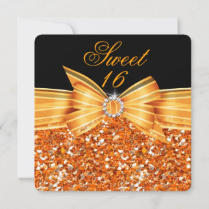 Invitation Sweet 16 Parties scintillant de luxe Orange Gold B