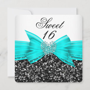 Invitation Sweet 16 Parties scintillant de luxe Turquoise Bow