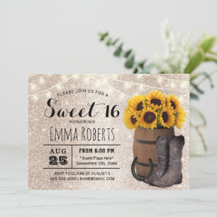 Invitation Sweet 16 Parties scintillant or Sunflower Western 