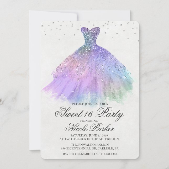 Invitation Sweet 16 Parties scintillant robe Diamond Invitati (Devant)
