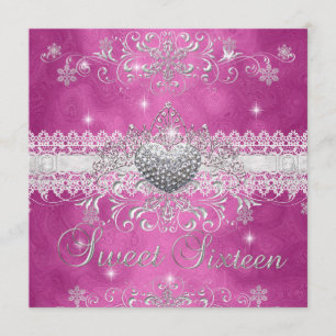 Invitation Sweet 16 Parties scintillant rose Tiara Coeur dent