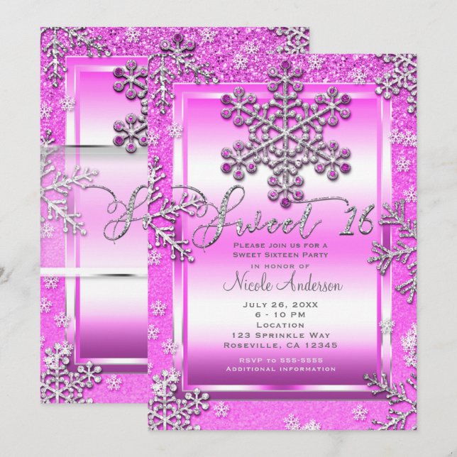 Invitation SWEET 16 Parties scintillant roses chaudes Flammes (Devant / Derrière)