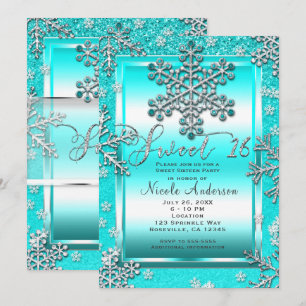 Invitation SWEET 16 Parties scintillant Turquoise Glam Winter