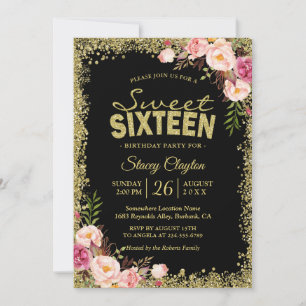 Invitation Sweet 16 Party - Black Gold Parties scintillant ro