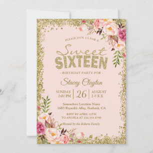 Invitation Sweet 16 Party - Blush Pink Gold Parties scintilla