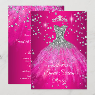 Invitation Sweet 16 Party CHAUD robe rose TIARA
