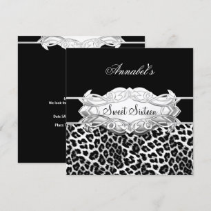 Invitation Sweet 16 Party Élégant noir blanc léopard