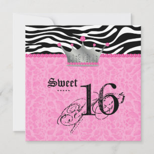 Invitation Sweet 16 Party léopard Zebra dentelle Couronne