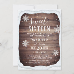 Invitation Sweet 16 Party Rustique Neige cadre d'hiver Snowfl