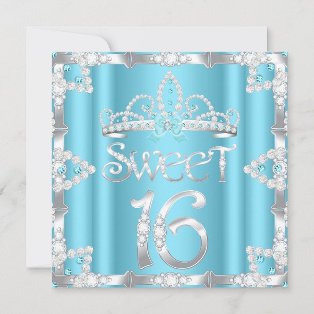 Invitation Sweet 16 Party Tiara Turquoise Blue Faux Diamond (Devant)