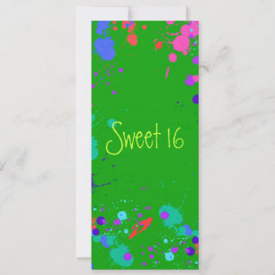 Invitation Sweet 16 Peinture Néon Brillante Éclaboussure,